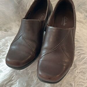 Clarks Bendables Brown Leather Shoes chunky Heel Excellent condition 8